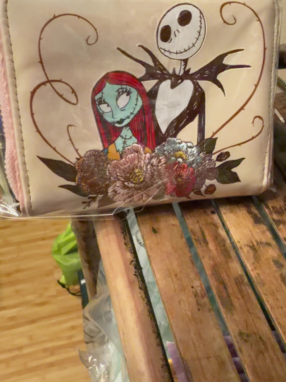 Loungefly Beige Nightmare Before Christmas Embroidered Floral Crossbody